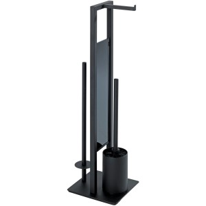 Schwarze Wenko Stand WC-Garnitur Rivalta mit Bürste, Papierhalter und Ersatzrollenhalter.
