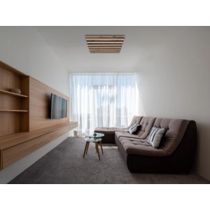 Moderne, schwarze LED-Deckenleuchte Hayden im Akustikpanel-Look, 45x45 cm, warmweißes Licht.