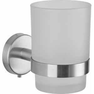 Wand-Zahnputzbecher S40 aus Milchglas und Edelstahl, weiß, zur einfachen Reinigung.