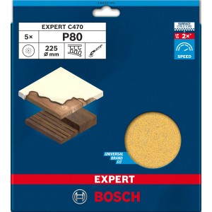 Bosch Schleifblatt C470, Ø 225 mm, Körnung P80, 5er-Pack. Zum Schleifen von Oberflächen.