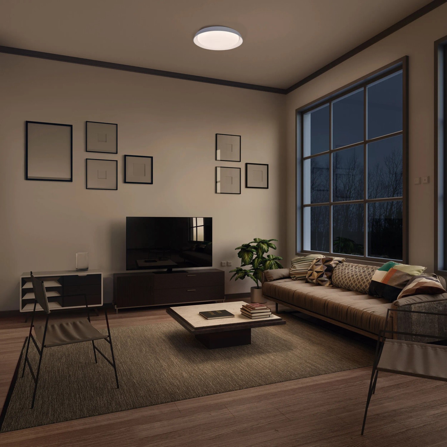 LEDVANCE Orbis Plate Sun@Home Deckenleuchte (Ø 43cm) in Wohnraum-Szene.