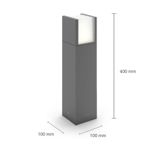 Moderne anthrazitfarbene LED-Sockelleuchte Arbour, 40 cm hoch, für den Aussenbereich.