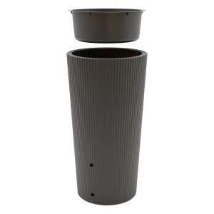 Anthrazitfarbene Regentonne Wave 2in1 mit Pflanzeinsatz, 200 l Fassungsvermögen.