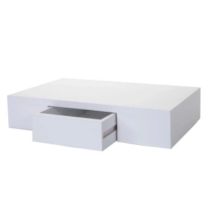 Weißes MCW Wandregal Cher mit Schublade, 8x40x25cm. Regal zur Wandmontage.