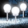 3er Set Globo LED Solar-Kugeln mit Erdspieß, silber metallic, für Garten und Außenbereich.