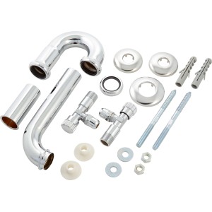 LUX Installationsset für Waschtischmontage, verchromt, mit Siphon, Eckventilen und Befestigungsmaterial.