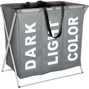 Wenko Wäschesammler Trio, 130L, grau, mit 3 Fächern zum Vorsortieren der Wäsche.