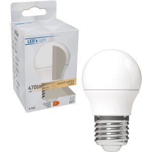 E27 LED-Leuchtmittel Globe G45, 4,9W, 470lm, warmweiß, mit Verpackung.