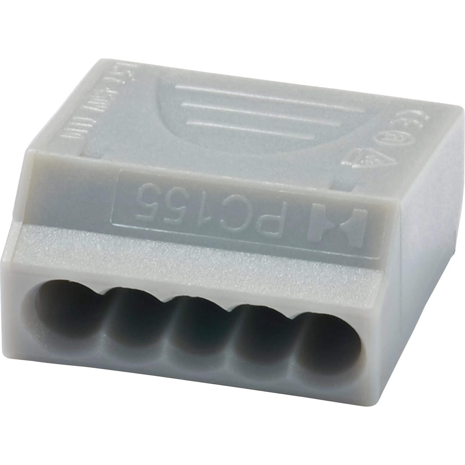 Graue 5-polige Steckklemme für Leiter von 0,75-1,5 mm Durchmesser.