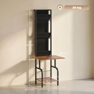 HOMCOM CD-Regal im Industriestil: schwarz-braun, mit 3 Stofffächern, Ablage und Tischplatte. Ideal für CDs & Bücher.