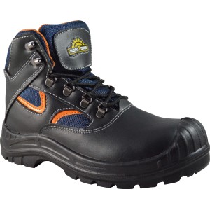 Schwarzer Workpower Sicherheitsstiefel S3 Naranjo Gr. 41 aus Leder mit Stahlkappe und -sohle.