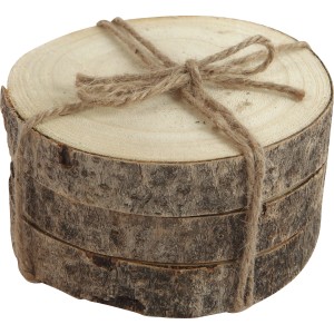 3er Set Holzplatten Natura, runde Weihnachtsdeko mit Baumscheiben-Optik und Juteband.