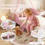 AIYAPLAY Kinderbett rosa mit Wolken-Kopfteil, niedriger Höhe und Schutzleisten in Kinderzimmer-Umgebung.