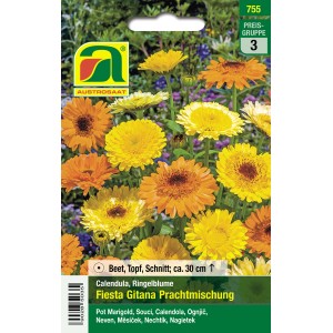Austrosaat Ringelblume Fiesta Gitana Saatgut mit mehrfarbigen Blüten.