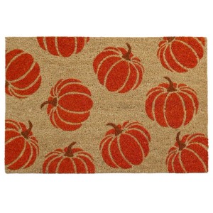 Boltze Fußmatte Kürbie 60x40 cm aus Kokos mit orangefarbenem Kürbis-Muster, rutschfest.