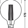 Technische Zeichnung Osram LED E27 Globe, 11W, Maße: 17,3 x 12,4 cm (H x Ø).