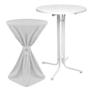 Weißer Beautissu Stehtisch Sylt (Ø 80cm) mit Giulia Stehtischhusse.