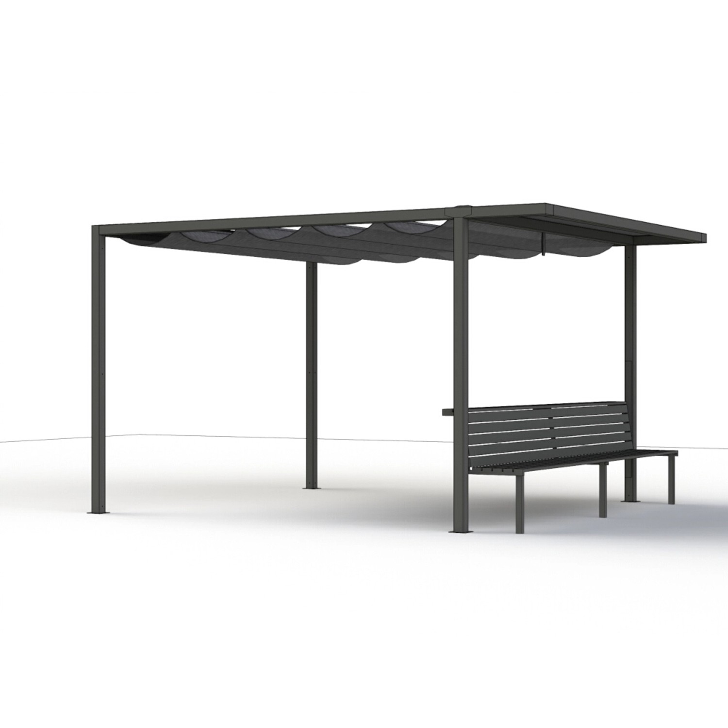 Siena Garden Bank Schattenmanufaktur für 4 Personen (300 cm) unter einem Pavillon.