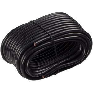 Schwarzes OBI Fahrzeugkabel, 10 m lang, 2,5 mm² Querschnitt, aufgerollt.