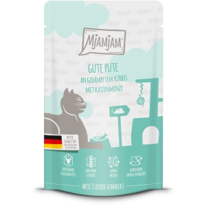 Mjamjam Katzen-Nassfutter Quetschie Pute mit Kürbis, 125g Packung.