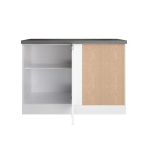 Held Küchen Eckunterschrank Gera, 120 cm, Weiß/Beton, mit Regalböden und offener Tür.