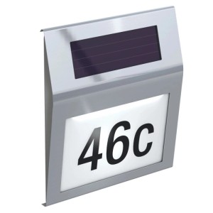 Basi SolarHausnummer SHN 200 Edelstahl 2 Weiße LEDs Solarbetrieben Zahlen/Buchstaben Set inkl.