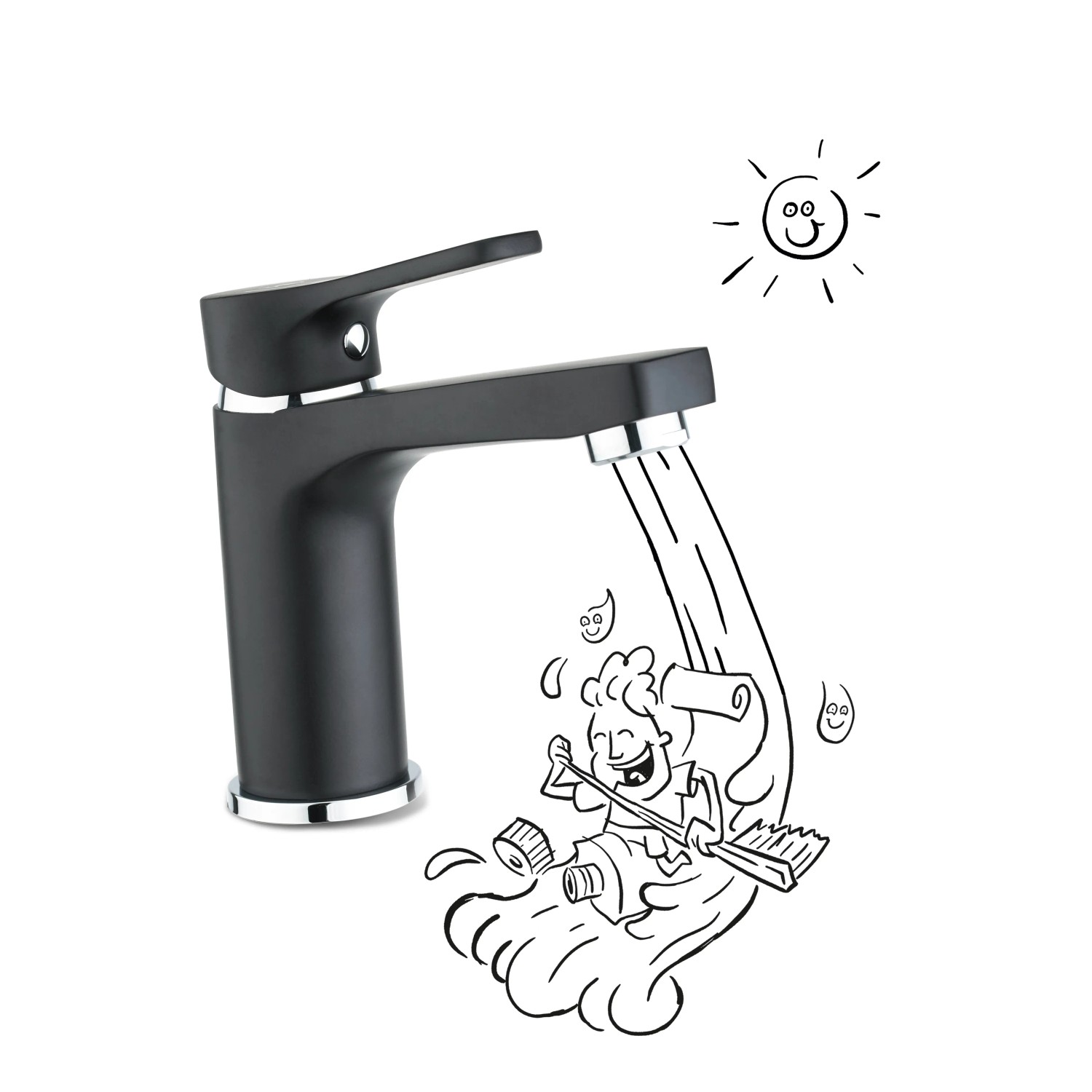 baliv Waschtischarmatur WT-5760, Schwarz Matt. Einhebelmischer für Waschbecken im modernen Design.