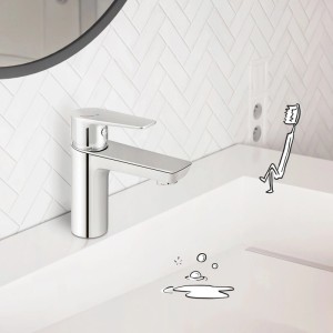 baliv Waschtischarmatur WT-580 Chrom, Einhebelmischer auf weißem Waschbecken. Moderne Badarmatur für Ihr Bad.
