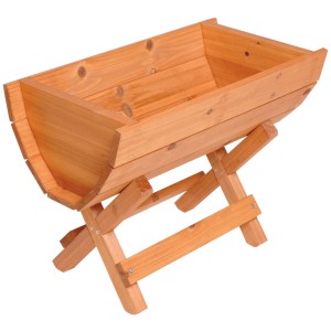 Honigfarbene Blumenwanne aus Holz, 35x50x26 cm, mit passendem Untergestell für den Balkon.