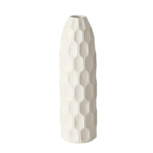 Weiße Boltze Home Vase Simona, 31 cm hoch, mit geometrischem Relief.