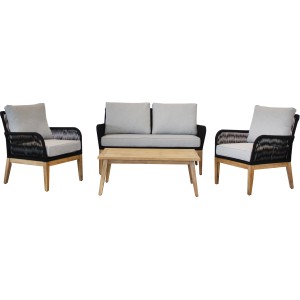 Acamp Mykonos Loungegruppe aus Teak und Anthrazit mit Tisch und Polstern.