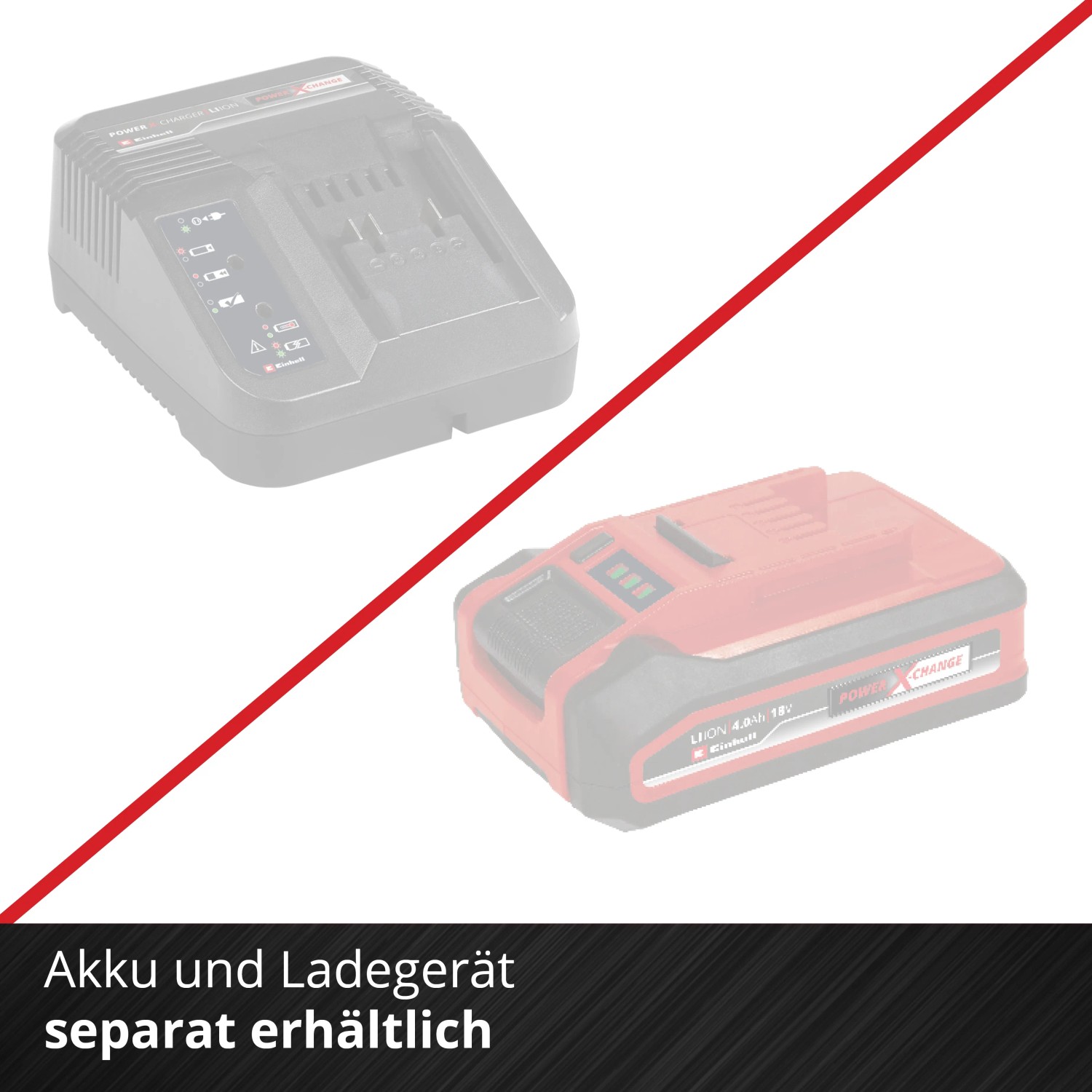 Akku und Ladegerät für Einhell Akku-Bohrschrauber separat erhältlich.