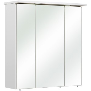 Pelipal Spiegelschrank, Weiß Glänzend, 65 cm breit, mit drei Spiegeltüren und Kranzbeleuchtung.