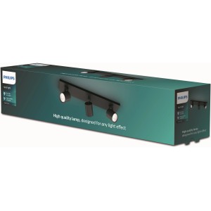 Verpackung der schwarzen Philips LED-Spot myLiving Runner mit 3 Leuchten.