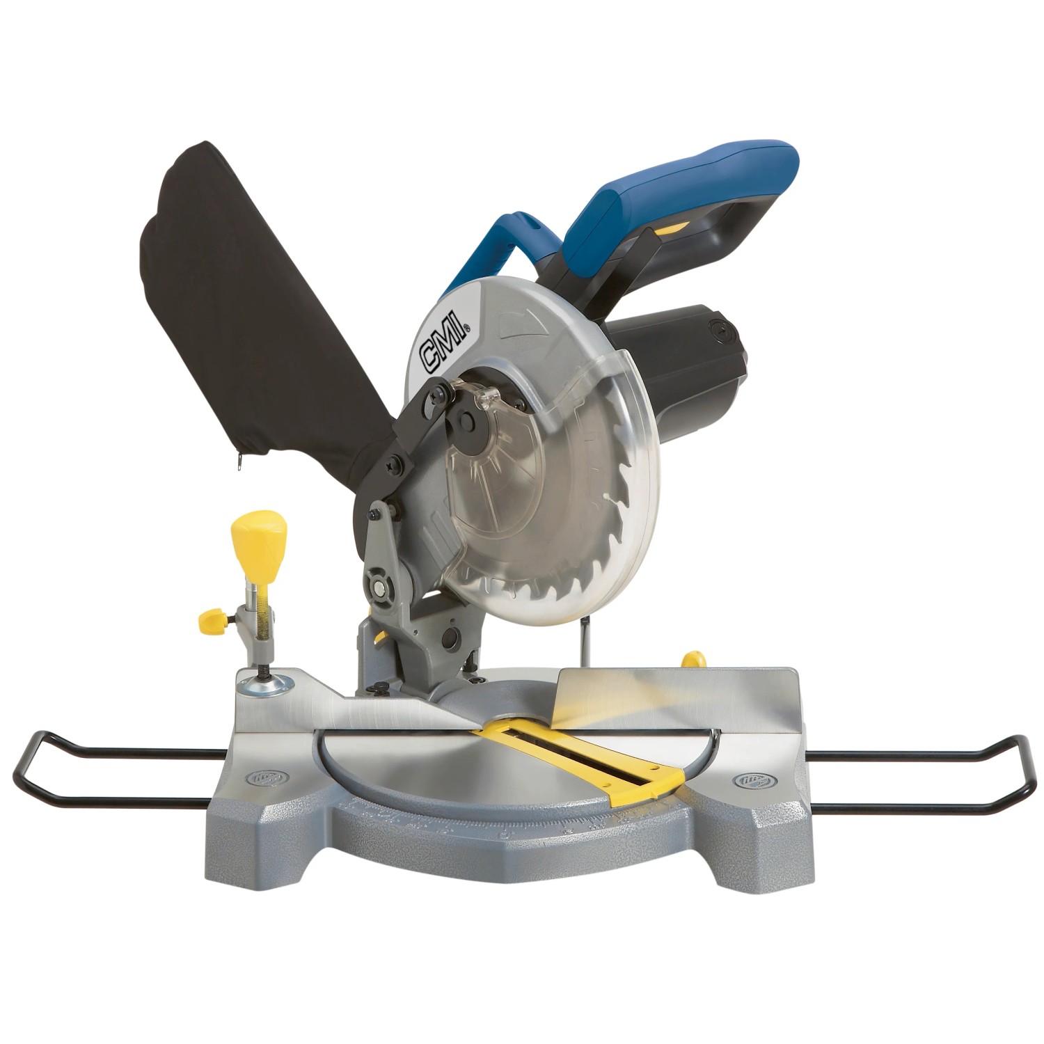 CMI Kappsäge 210 mm mit Sägeblatt, Staubfangsack und Werkstückklemme.