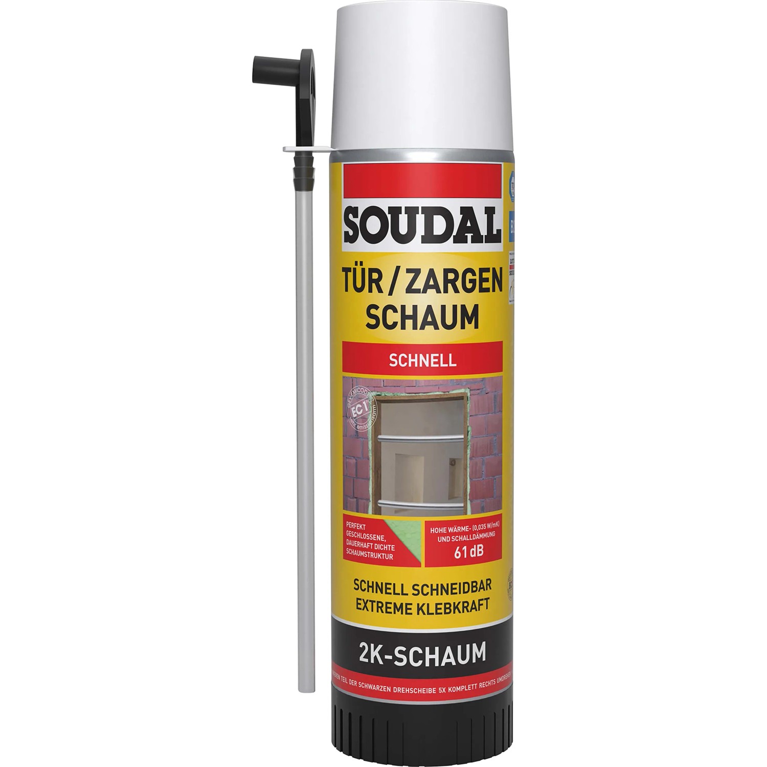 Soudafoam 2K-PU-Schaum 400ml Dose für Türzargen und Fensterrahmen, schnell schneidbar und mit hoher Klebkraft.