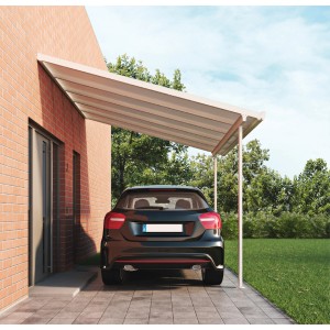 Weiße Gutta Terrassenüberdachung mit Auto. Bausatz 306x306 cm für Terrasse oder Carport.