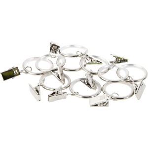 Gardinenringe mit Klammern in Edelstahloptik, Ø 19 mm, für Gardinenstangen.