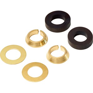 Dichtungs-Set für Quetschverbindungen, 6-teilig, bestehend aus Konus, Quetschdichtung und Unterlegscheibe.