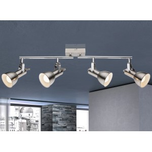 Globo Spot FARGO, Nickel matt, mit 4 Strahlern. Deckenleuchte für E14 Leuchtmittel, flexibel einstellbar.