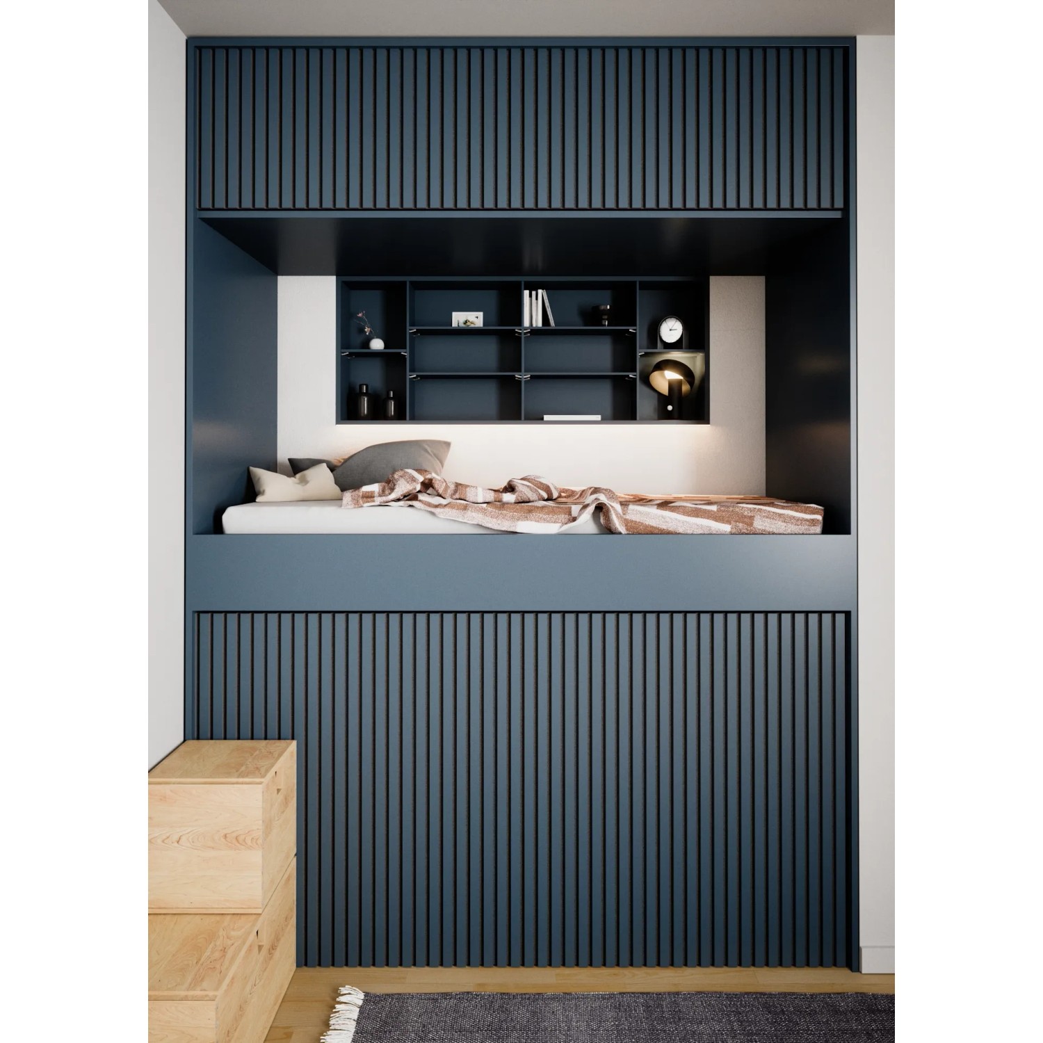 Akustikpaneel-Muster Smokey Blue: Wandgestaltung mit Linoleum und Filz für verbesserte Raumakustik.