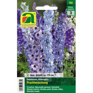 Austrosaat Delphinium Prachtmischung Blumensamen mit langen, farbenfrohen Blütenständen.