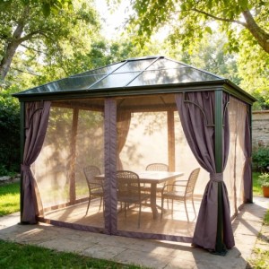 Jet-Line Gartenpavillon Sahor Anthrazit-Braun aus Alu mit Festem Dach 3 x 4,2 m