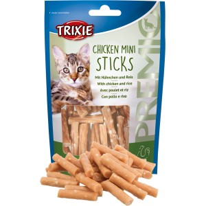 Trixie Chicken Mini Sticks Premio, Katzenleckerli mit Huhn und Reis, 50g Packung.
