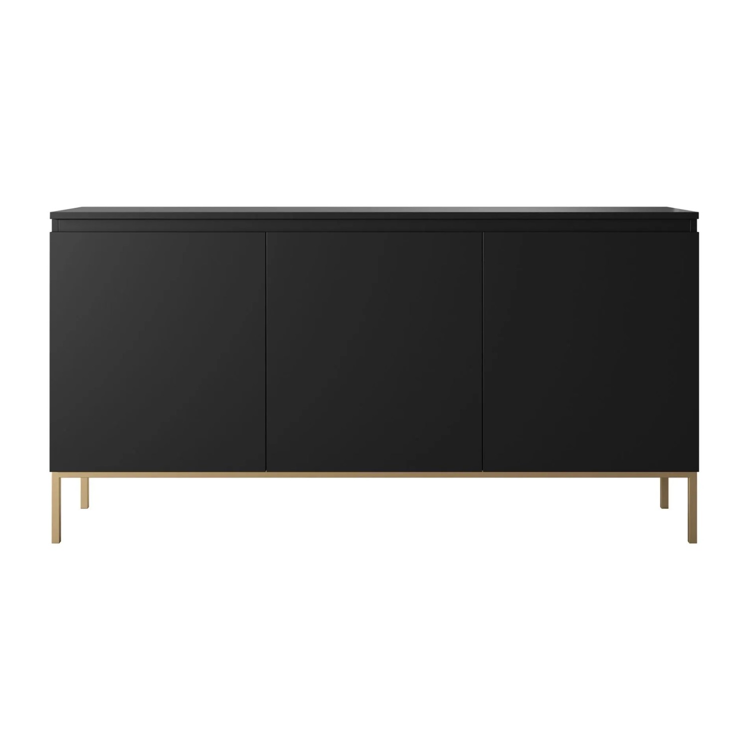Selsey Sideboard Bemmi, schwarz, 150 cm, mit drei Türen und goldenen Metallbeinen. Moderne Kommode für Stauraum.