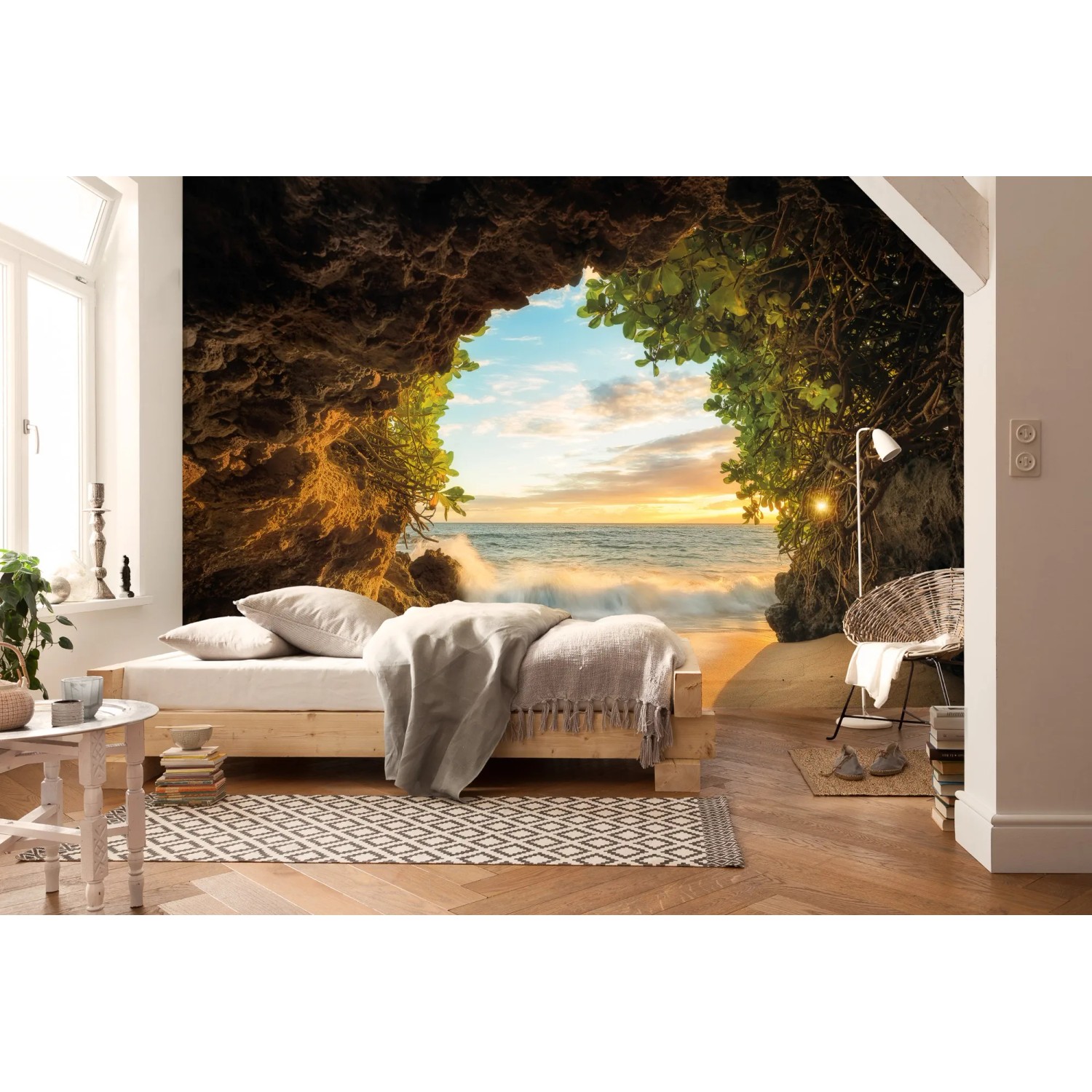 Komar Fototapete Hide Out mit Strandmotiv im Wohnraum, 368x254 cm.
