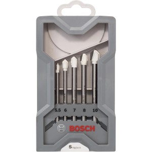 Bosch Fliesenbohrer CYL-9 Ceramic Set, 5-teilig im grauen Kunststoffkasten.