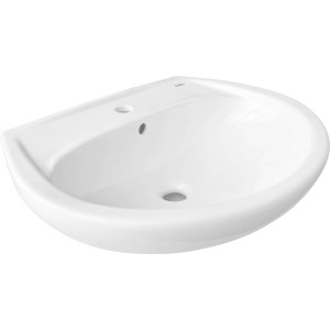 Weißes baliv Waschbecken-Set, 60 cm, mit runder Form und Armatur für das Badezimmer.