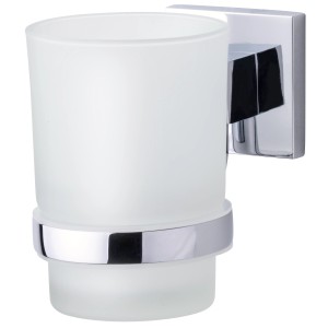 Fackelmann Glas mit Halter Mare in Chromoptik, Badhelfer für moderne Bäder.