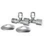 2er-Set Kirchhoff Eckventile, 21 mm x 16,7 mm, Chrom, mit Rosetten für Sanitärinstallation.